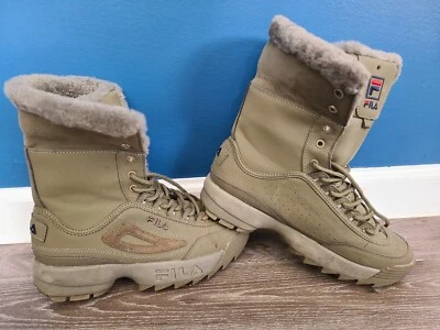 FILA Shearling Boots Green Women Size 7.5 Disruptor Style 5HM00521-332  - Image 1 of 4