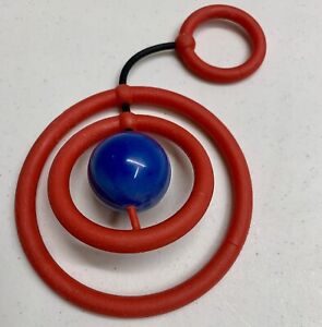 Johnson & Johnson Baby Toy Ring Rattle Red Round Black Rubber String VTG 1977