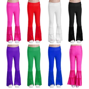 Kids Girls Trousers Samba Bell-Bottom Dance Sweatpants Casual Pants Cowgirl - Picture 1 of 65