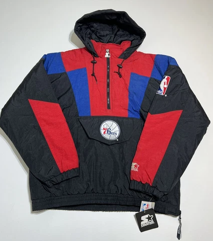 VTG 90s Philadelphia 76ers Sixers Starter Pullover Hooded Winter Jacket Coat L Cover