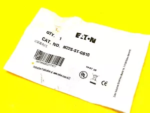 EATON M22S-ST-GB10 PUSH BUTTON 22mm BLACK LEGEND PLATE ( NEW IN SEALED PACKAGE ) - Picture 1 of 3
