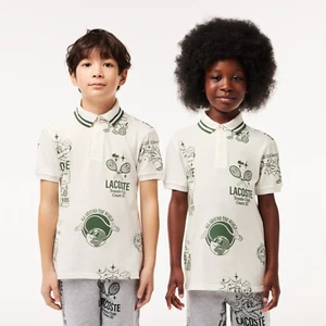 LACOSTE Unisex KIDS' Graphic Print COTTON POLO 6YR White / Dark Green NWT - Picture 1 of 6