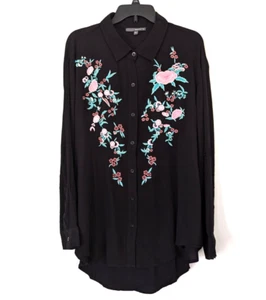 MATTY M Shirt Women's XL Black Western Embroidered Roll Tab Sleeve Button Blouse - Picture 1 of 12