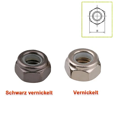 Sechskant-Stopmutter Schwarz Vernickelt DIN985 M2 M2,5 M3 M4 M5 M6 M8 - Bild 1 von 2