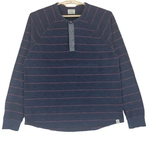 Lucky Brand Henley para hombre XL azul rojo algodón tejido a rayas 3 botones manga larga - Imagen 1 de 6