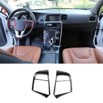 For Volvo S60 V60 2012-2018 ABS Carbon Steering Wheel Button Cover Trim 2pcs Foto 1 de 4