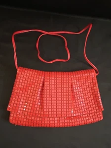 Vintage Made In USA Red metallic fold over flap shoulder bag 1980s - Picture 1 of 18
