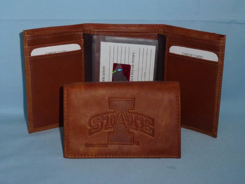 IOWA STATE CYCLONES    Leather TriFold Wallet    NEW!   brown 2 Cover