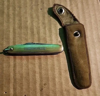 NAVAJA DE BOLSILLO VINTAGE CHAPADA EN ORO GETTYSBURG 1863 2 HOJAS CON BOLSA A PRESIÓN Foto 1 de 4