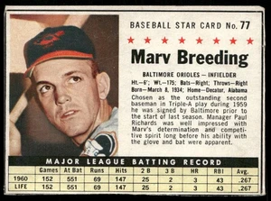 Marv Breeding 1961 Post Cereal #77 Baltimore Orioles - Picture 1 of 2