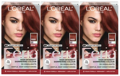 L'Oreal Feria Tinte de Cabello Brillante Permanente Lote de 3 Colores R68 Rojo Castaño Rojizo NUEVO Foto 1 de 4