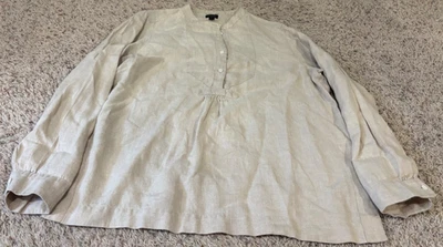 J Crew Baird McNutt Irish Linen Shirt Beige/Tan Womens Size 12 Long Sleeve - Image 1 of 3