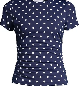 LANDS END Navy Polka Dot Short Sleeve Tankini Top Swimsuit Womens 8 NEW - Picture 1 of 10