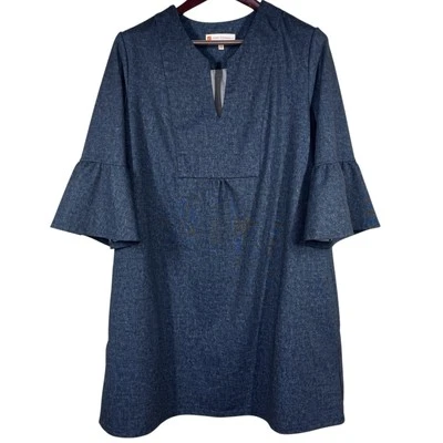 Vestido Jude Connally Kerry para mujer XL azul marino elástico denim cuello en V manga acampanada EE. UU. Foto 1 de 4