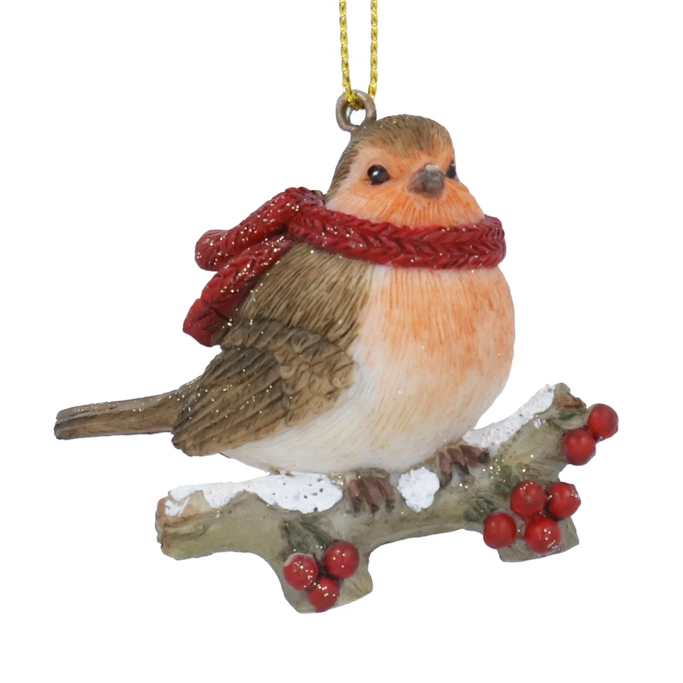Christmas Tree Decoration Gisela Graham Robin on Branch w Scarf Hanging Ornament - Image 1 of 1