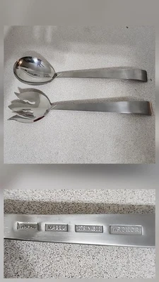Juego de servir Nasco de colección KRONOR acero inoxidable 11" tenedor de ensalada y cuchara MCM JAPÓN Foto 1 de 4