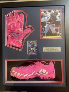 DRAKE BALDWIN SIGNED CLEAT BATTING GLOVE AUTO FRAMED MATTED COA ATLANTA BRAVES - Picture 1 of 8