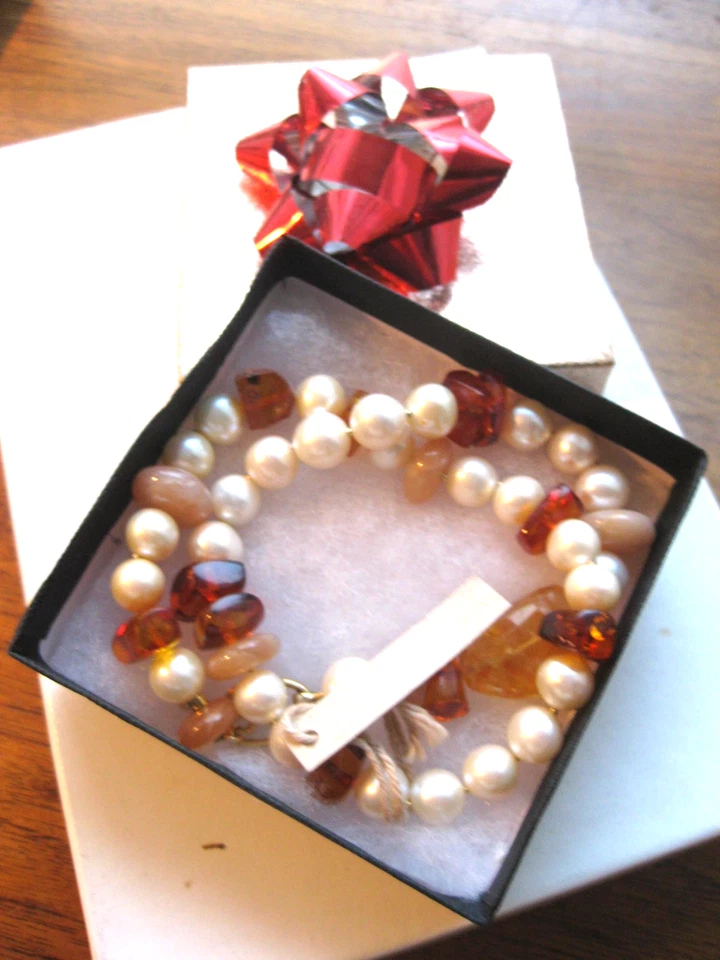 Collar Chan Luu Perla Blanco Naranja Ópalo Apatita Melocotón Piedra Lunar Oro Nuevo con Etiquetas $375 Foto 1 de 4