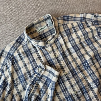 Vintage LL Bean Collarless Shirt Button Up Blue/ Yellow Men’s Size Large - Image 1 of 4