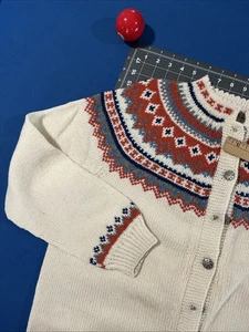VTG Husfliden Lillehammer WoolCardigan Sweater Size L Hand Knit Nordic Fair Isle - Picture 1 of 11