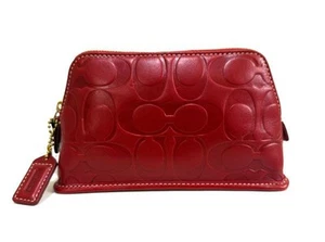 NWT Coach Embossed Signature C Legacy Cherry Red Leather Zip Cosmetic Case Pouch - Picture 1 of 1