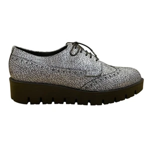 Shellys London Women’s Silver Crackle Platform Lace-Up Brogue Shoes Size 6.5US - Picture 1 of 8
