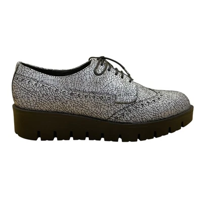 Shellys London Women’s Silver Crackle Platform Lace-Up Brogue Shoes Size 6.5US - Image 1 of 4
