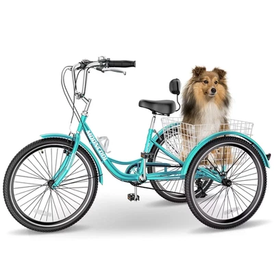 Triciclo de 20"/24"/26" para adultos mayores con canasta grande, 7 velocidades paso bajo Foto 1 de 4