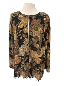 MSK Womens Floral Cardigan Jacket 2X Acetate/Polyester Blend Black/Brown/Gold Lo - Picture 1 of 9