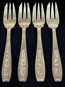 Set 4 forchette da dessert vintage Vietnam vietnamita NG VAN HDA 900 argento - Foto 1 di 8