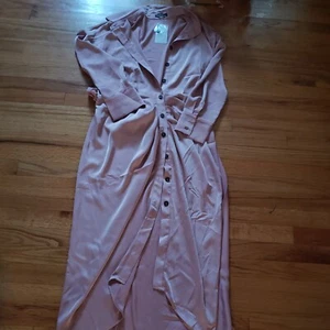 BTFBM Womens Long Sleeve Lapel V Neck Button Down Satin Dress Elegant Ruched NWT - Picture 1 of 13