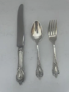 Cuchillo tenedor cuchara Monticello by Lunt 1908 plata esterlina 3 piezas - Imagen 1 de 8