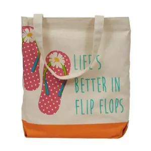 Summer Canvas Beach Bag Market Shopping Tote "Better in Flip Flops" - Picture 1 of 2