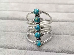 Blue Copper Turquoise Ring 925 Sterling Silver Statement Birthstone Gift RingR03 - Picture 1 of 4