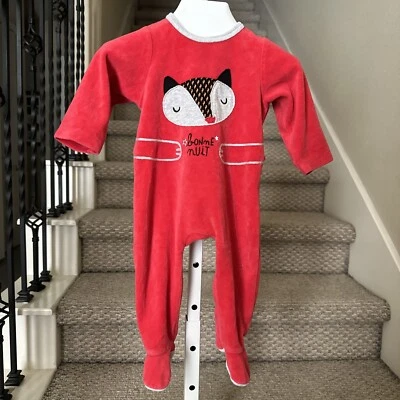 Бутик французский бренд Catimini красный Baby бархата боди Fox мотив размер 6-9 М - Изображение 1 из 4