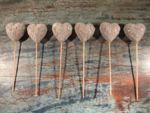 Lot de 10 bouchons fleurs coeur 15 cm céramique grise avec paillettes déco coeurs bricolage - Photo 1/2