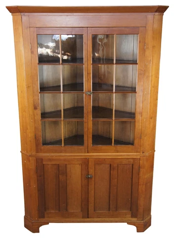 Antique 19th Century American Cherry Colonial Corner Cupboard China Cabinet 87" Cover