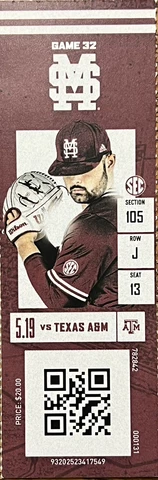 2023 Mississippi State Baseball Collectible Stub Aaron Nixon New York Yankees Cover