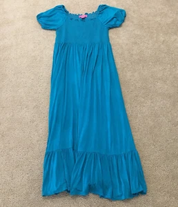 Du Jour Womens Maxi Dress Size XL Blue Smocked Short Sleeve Round Neck QVC NWT - Picture 1 of 12