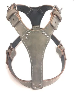 Beautiful Plain Grey Leather Dog Harness fit any Large Size dog like Staffy... - Picture 1 of 1