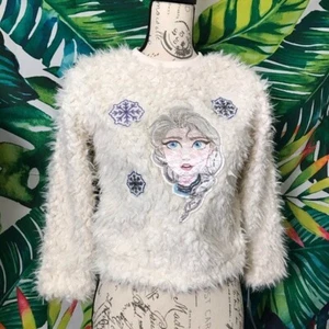 NWT $36 Disney Elsa Girl's XL Frozen Fuzzy Fall Winter Sweater - Picture 1 of 6