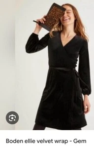 Boden ELLIE Black Velvet Wrap Dress UK 14R BNWT - Picture 1 of 11