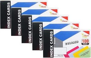 5-Pack Multicolored Index Card Pack 3" x 5" 100 count Ruled Note Cards per pack - Picture 1 of 6