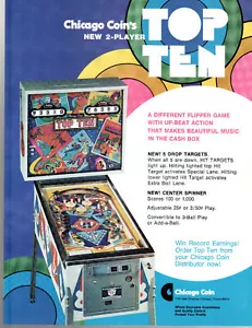 TOP TEN 10 Original Promo PINBALL Flyer CHICAGO COIN 75 - Picture 1 of 1