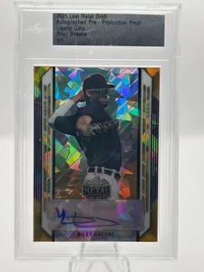 RILEY GREENE 2021 LEAF METAL DRAFT CRYSTAL GOLD AUTO 1/1 PRODUCTION PROOF JC - Picture 1 of 2