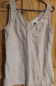 Vintage Express 100% Linen Tank Top L Beige Natural V-neck Sleeveless Tunic Y2K - Picture 1 of 8