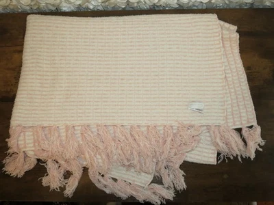 Barefoot Dreams CozyChic Rosa Crema Rayas Borde Flecos Suave Felpa Manta Foto 1 de 3