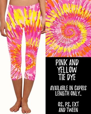 Leggings capri tie dye rosa, naranja y amarillo para mujer OS (2-12) Foto 1 de 2