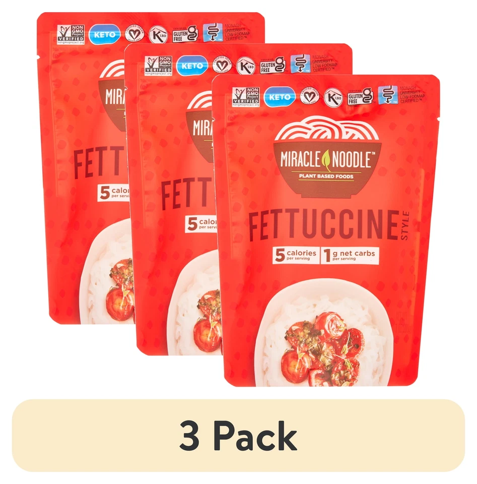 (3 pack) Miracle Noodle Fettuccine Style Noodles Certified Vegan - Image 1 of 4