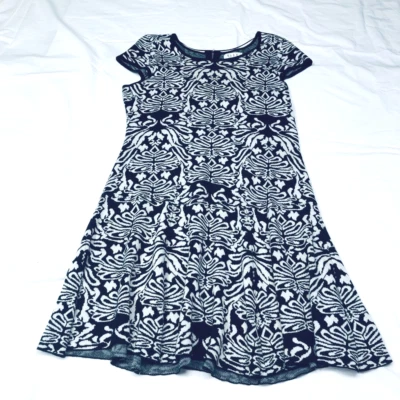 Elle Womens Sweater A-Line Dress Blue White Knit  Floral Jewel Neck Cap Sleeve L - Image 1 of 4